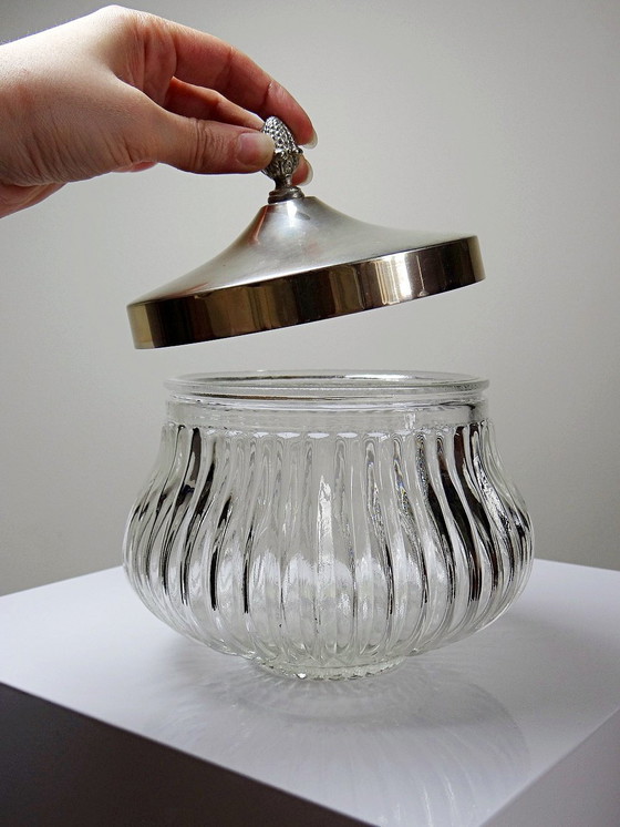 Image 1 of Large vintage crystal/glass and silver-plated metal bonbonnière