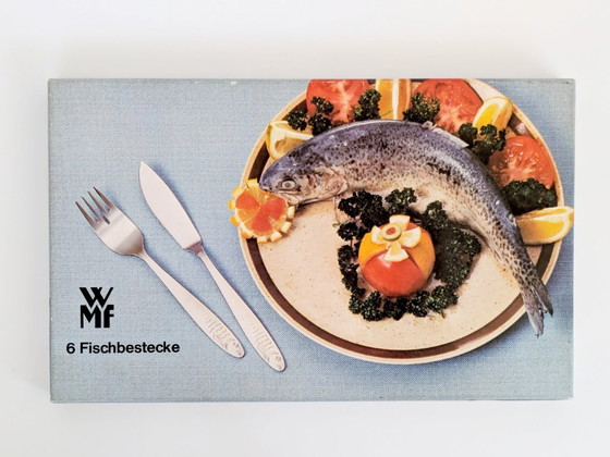 Image 1 of Service de couverts à poisson vintage WMF, 12 pièces, acier inoxydable, style années 1960, Allemagne