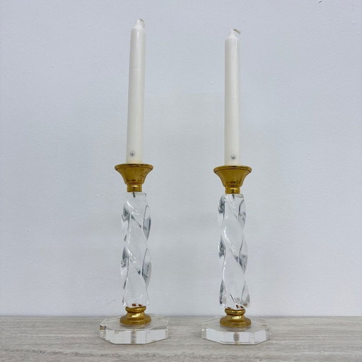 Set di 2 portacandele in lucite intrecciati, anni '70
