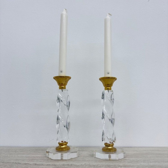 Image 1 of Set of 2 lucite twisted candle sticks, 1970’s