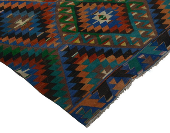 Groot vintage Anatolisch kilimkleed – Kleurrijk geometrisch handgeweven wollen platgeweven tapijt 308 x 164 (photo 7 of 10)