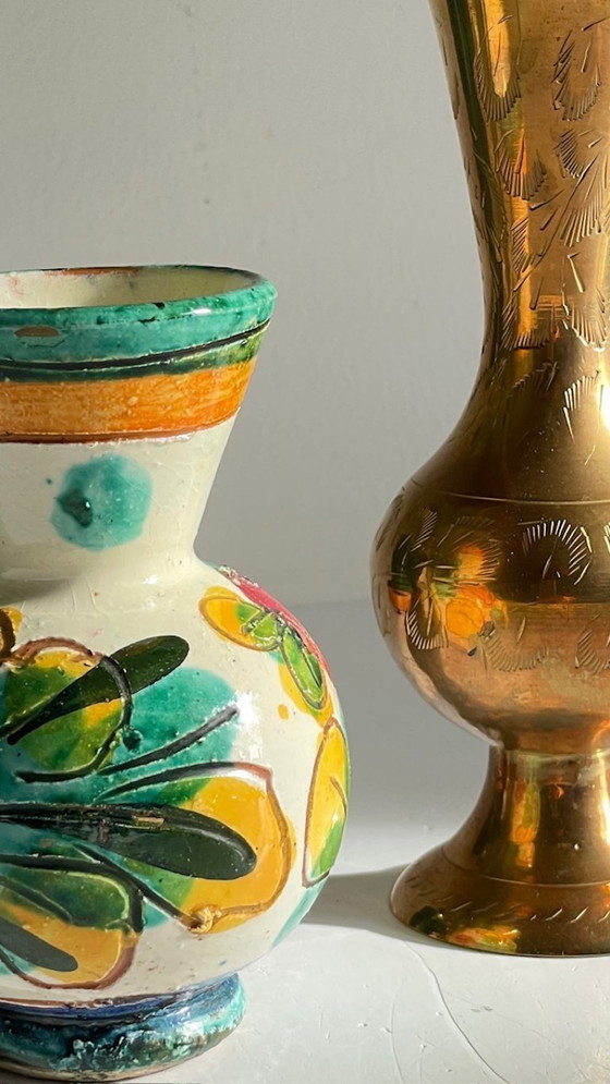Image 1 of Vasi in ceramica vintage realizzati a mano con ottone cesellato