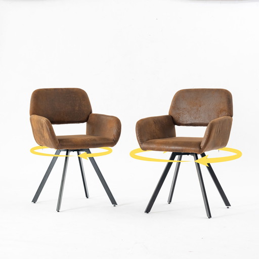 2x Urban Meuble Vintage Swivel Chairs For Dining Room In Brown Suede California KD Suede Brown Swivel