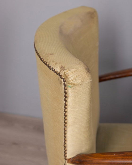 Image 1 of COPPIA DI POLTRONE VINTAGE ANNI '40 IN LEGNO E TESSUTO, DESIGN ITALIANO