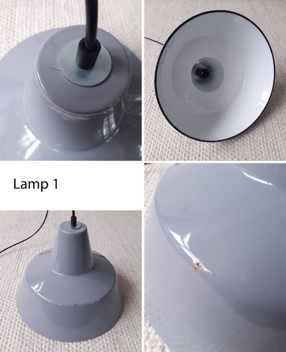 Image 1 of 1 of 4 gray enamel pendant lamps, minimalist industrial pendant lamp, mid-century modern dining table lamps; 4 STILL AVAILABLE