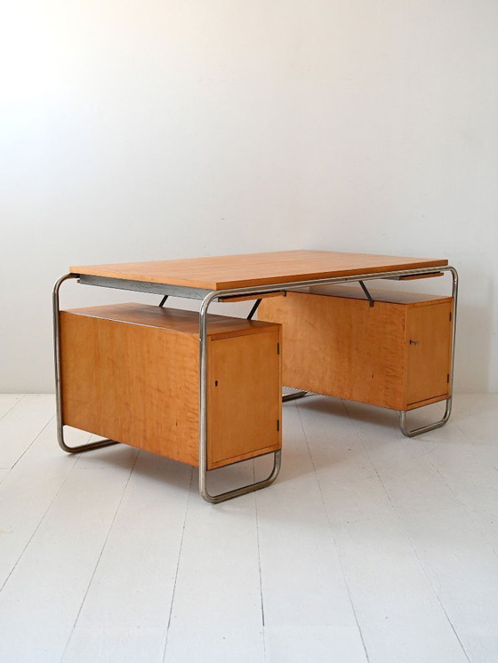 Image 1 of Skandinavischer Schreibtisch aus Birke und Stahl von Mücke & Melder, 1930er Jahre