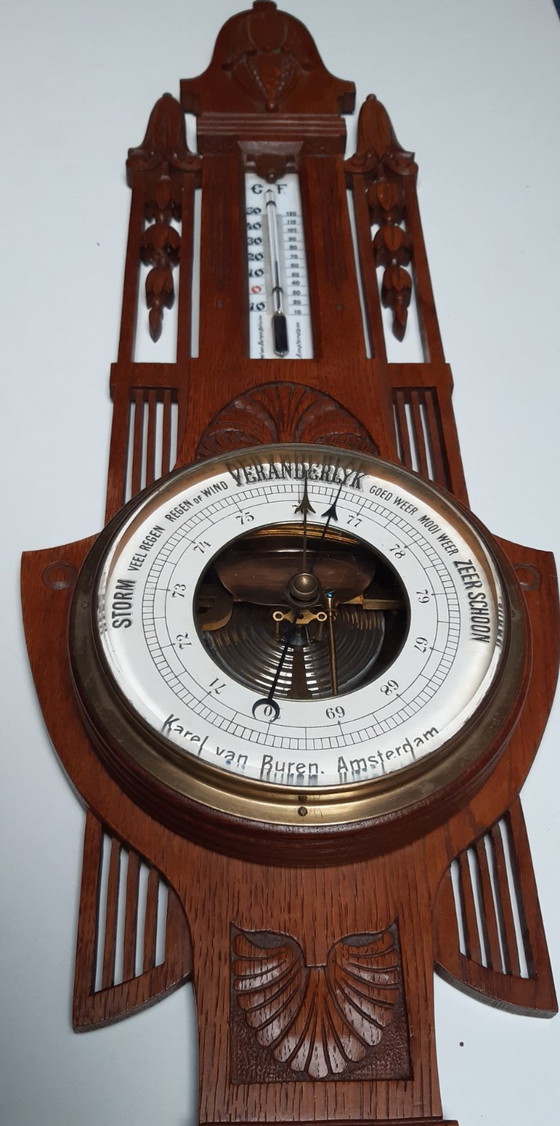 Stazione meteorologica barometro Art Nouveau/Art Deco – Karel van Buren, Vetro, Legno (photo 20 of 21)