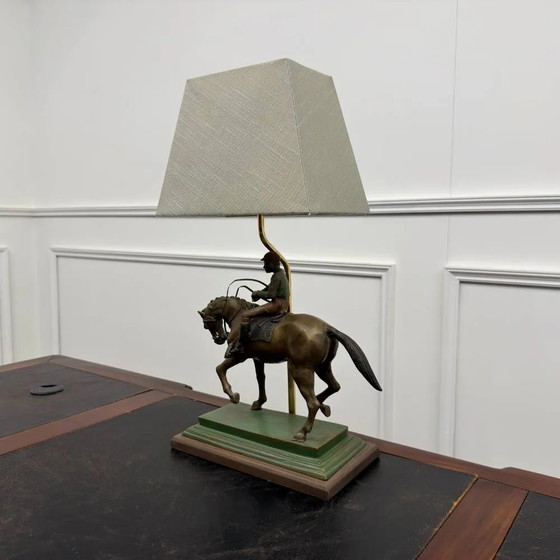 Classic English Bronze Horseman Table Lamp (photo 3 of 10)