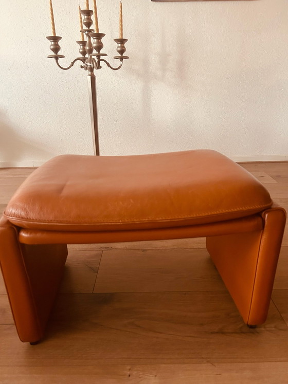 Poggiapiedi e pouf vintage in pelle svizzera di De Sede, Tessile, Marrone (foto 2 di 5)