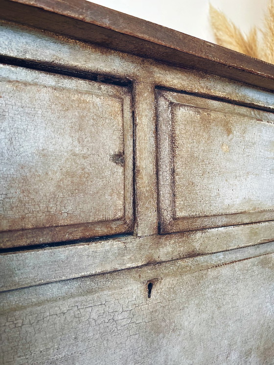 Image 1 of Cassettiera antica con patina blu-grigia toscana