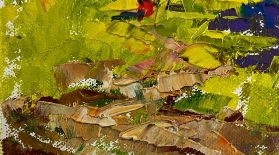 Image 1 of Original Oil Painting Day Village Landscape Spring breathes memories