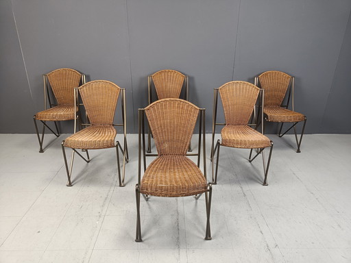 Ensemble de 6 chaises Abanica en osier par Oscar Tusquets pour Aleph, 1990S