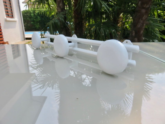 Image 1 of Wall-mounted coat rack with 3 hooks in white lacquered metal, 80s'.