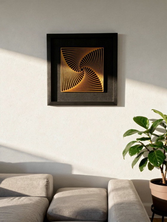 Image 1 of 3D-geprinte gele spiraalvormige wanddecoratie – geometrisch ingelijst kunstwerk, PLA-sculptuur