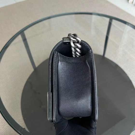 Image 1 of Chanel Boy Medium - 25CM Paris-Dallas Metal Edge Grained Calfskin Black Silver Hardware Series 19