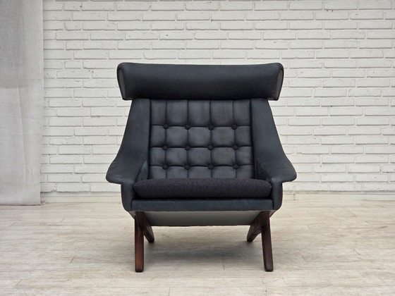Image 1 of 1970er Jahre, dänisches Design von Illum Wikkelsø, neu bezogener Sessel, Leder.