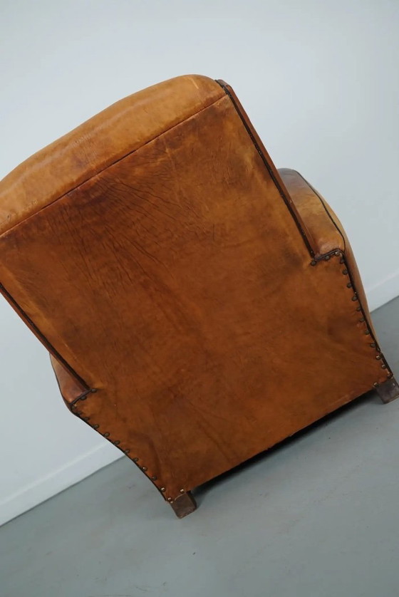 Image 1 of Poltrona da club vintage in pelle color cognac, Francia, anni '50