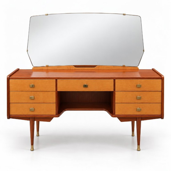 Vintage Dressing Table with Mirror – Mid-Century Vanity 50s/60s – Sideboard cabinet, Wood (photo 6 of 6)