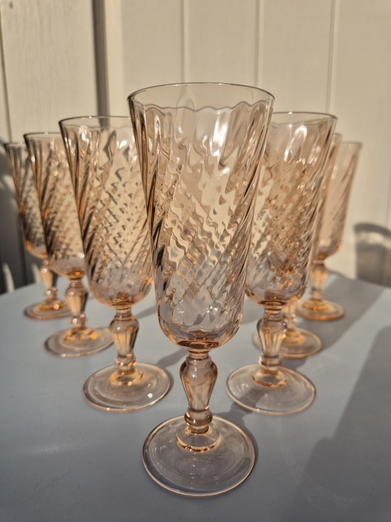 Vintage Arcoroc / Luminarc Rosaline Pink Swirl Champagneglazen – Set van 8 (Frankrijk) – Glazen & Karaffen (photo 15 of 15)