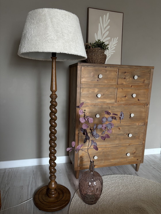 Image 1 of Lampada da terra vintage Japandi in legno