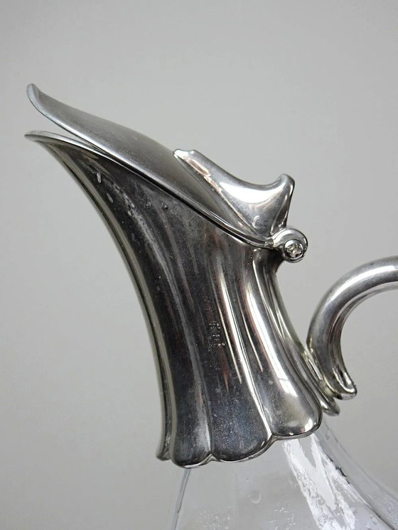 Vintage glass and silver-plated metal jug, modernist pitcher/carafe from ., Glass & Decanter, Transparent (photo 5 of 14)