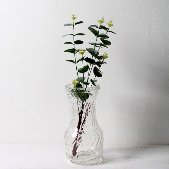 Image 1 of Mid-century Vintage Rare Clear Hand Pressed Glass Flower Vase / Fidenza / Italy / 1970s