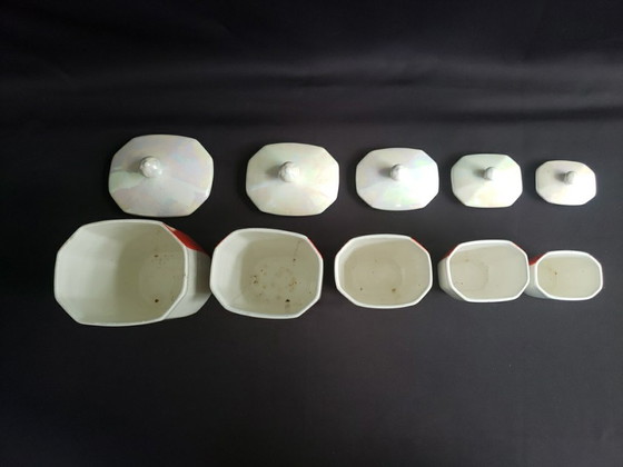 Set of 5 Vintage 1950s Kitchen Spice Jars, Kitchen accessories, Ceramic, Multi Color (photo 7 of 8)