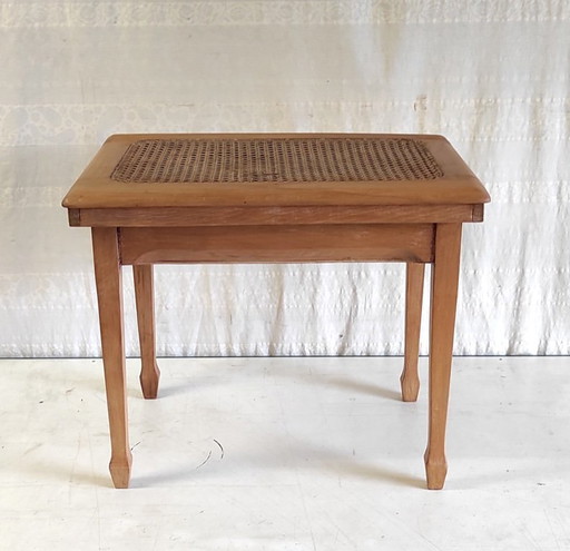 Side table in solid wood and caning - mid-20th century
