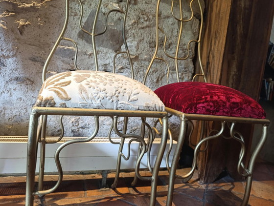 Pair of sculptural David Emery chairs in gilded metal – EMERY DAVID, Dining chairs (photo 2 of 7)