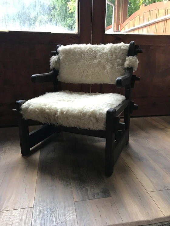 Mid Century Armchairs in Lambs Wool, Set of 2 by Szedleczky, Brown, Mid Century Modern (photo 2 of 10)
