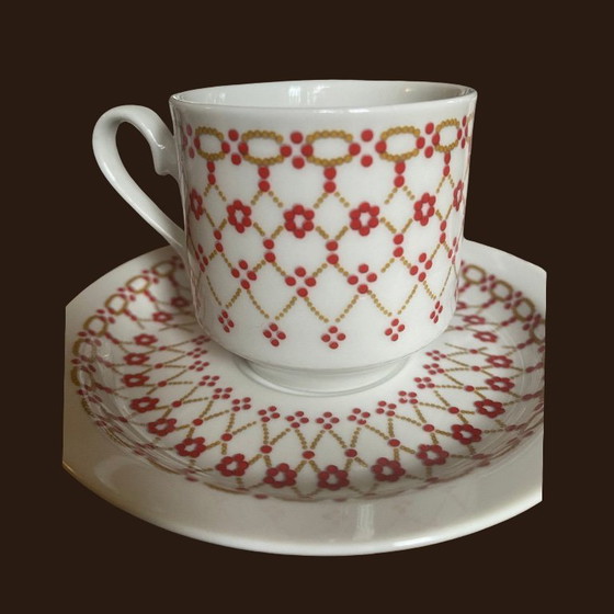 Image 1 of NOS Vintage Tognana Italian Porcelain Coffee Set - 14 Pcs - Red Geometric Design