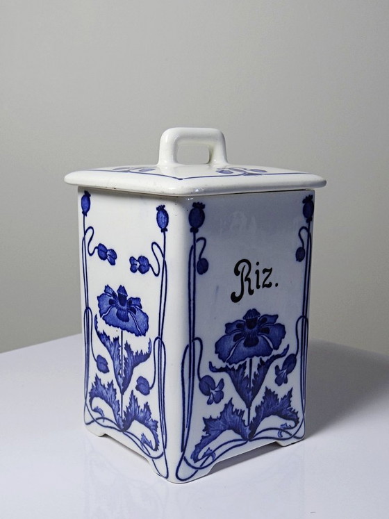 Image 1 of Waechtersbach "Dec1393" Art Nouveau earthenware condiment pot, decorated with poppies.
