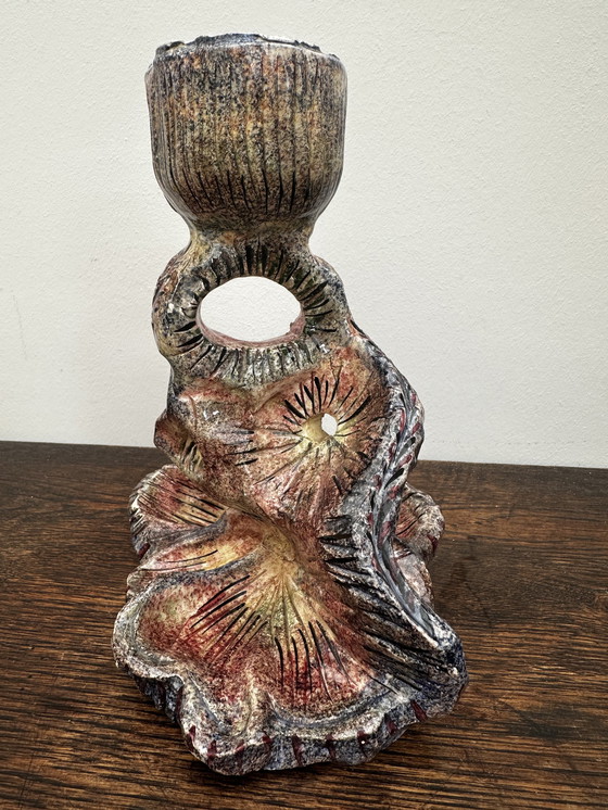Image 1 of Organic Shaped Candle Holder - Signed Vintage Ceramic