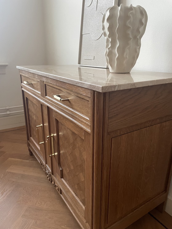 Image 1 of Vintage oak travertine sideboard