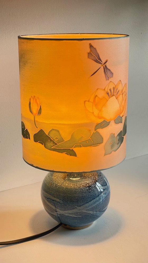 Image 1 of Lampada a sfera vintage in seta e ceramica