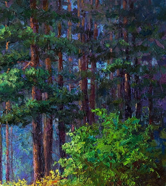 Original Oil Painting Nature Landscape The Beginning Of Autumn In The Forest – Paintings & Drawings, Canvas (photo 7 of 8)