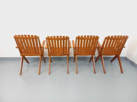 Image 1 of Set of 4 vintage beechwood garden armchairs from the 1960s