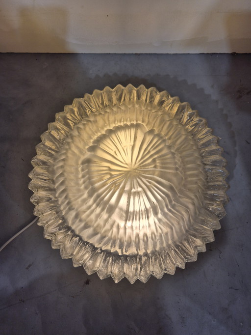 Vintage grote plafonierre frosted glass