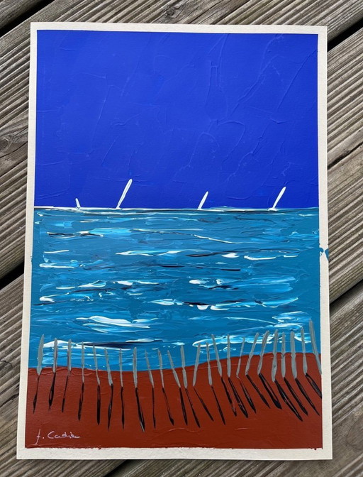 Acryl mit Messer auf Naturpapier.  Format 30x21 cm.