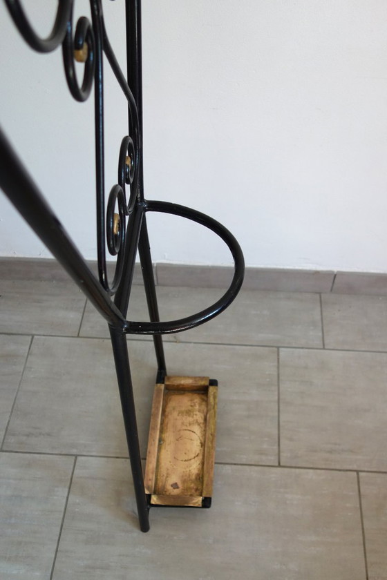 Image 1 of Art Deco Iron Coat Rack with Mirror, 1930s