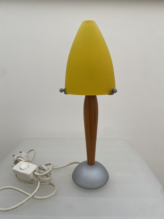 Vintage Hema Holland Table Lamp - Glass and Wood Mushroom Lamp from the 90s – Metal (photo 10 of 10)