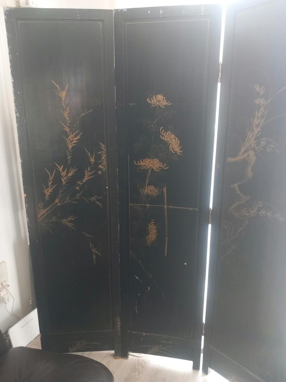 Chinese Lacquer vintage room screen 180x180x180 cm, Chinees Laquer, Bloemen, Other, Multi Color (photo 6 of 8)