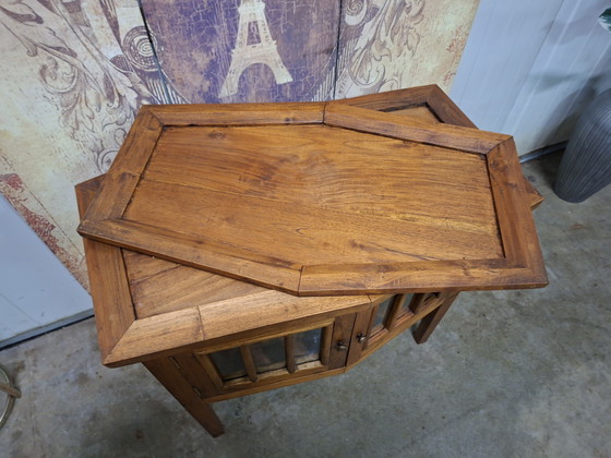 Image 1 of Teak tea cabinet, display cabinet, whiskey bar, wine table with removable serving tray. Dimensions: 78x50cm and 75cm high.