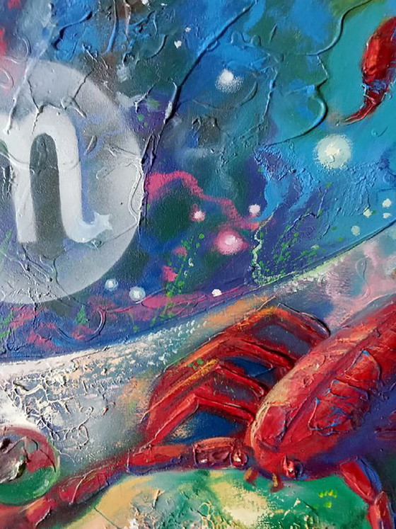 Original Oil Painting Abstract Expressionism Zodiac Sign Scorpion – Paintings & Drawings, Canvas (photo 3 of 7)