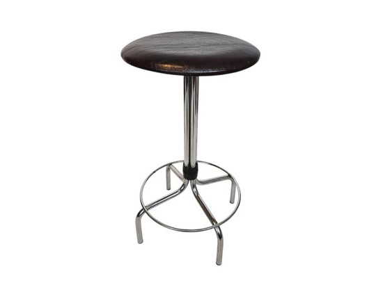 Image 1 of Vintage - Mid Century - Brabantia - tabouret - chrome - cuir skaï - 3ème moitié 20ème siècle