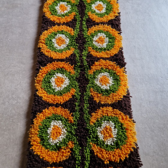 Image 1 of 60's 70's wollen vintage wandkleed loper tafelloper retro patroon space age kleedje