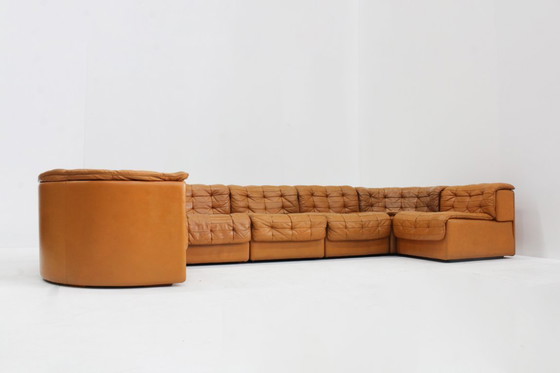 Image 1 of Vintage De Sede DS 11 modulaire bank, cognac patchwork leer, set van 7