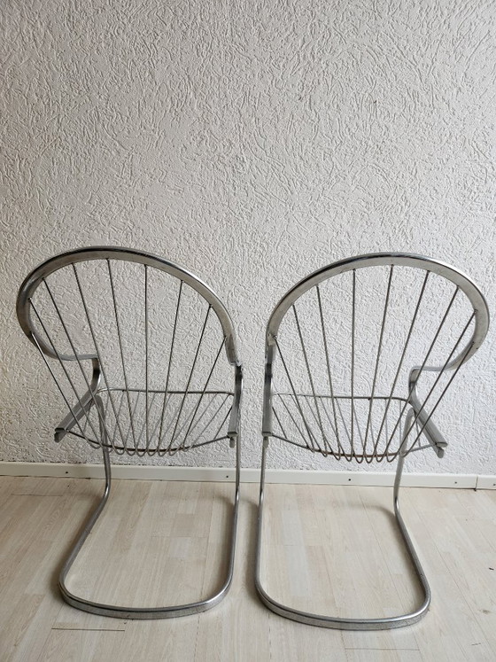 2x Vintage Gastone Rinaldi Chrome Draadstoelen Armchairs 70s – Fauteuils, Metal (photo 4 of 8)
