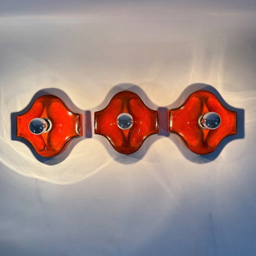 Set of 3 ceramic wall lamps , 1970s
