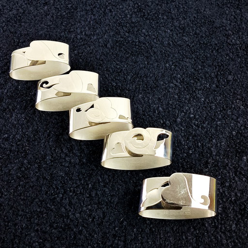 5 anelli per tovaglioli vintage in acciaio inox WMF Cromargan art deco